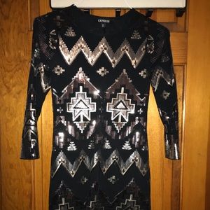 Mini long sleeve black sequence dress